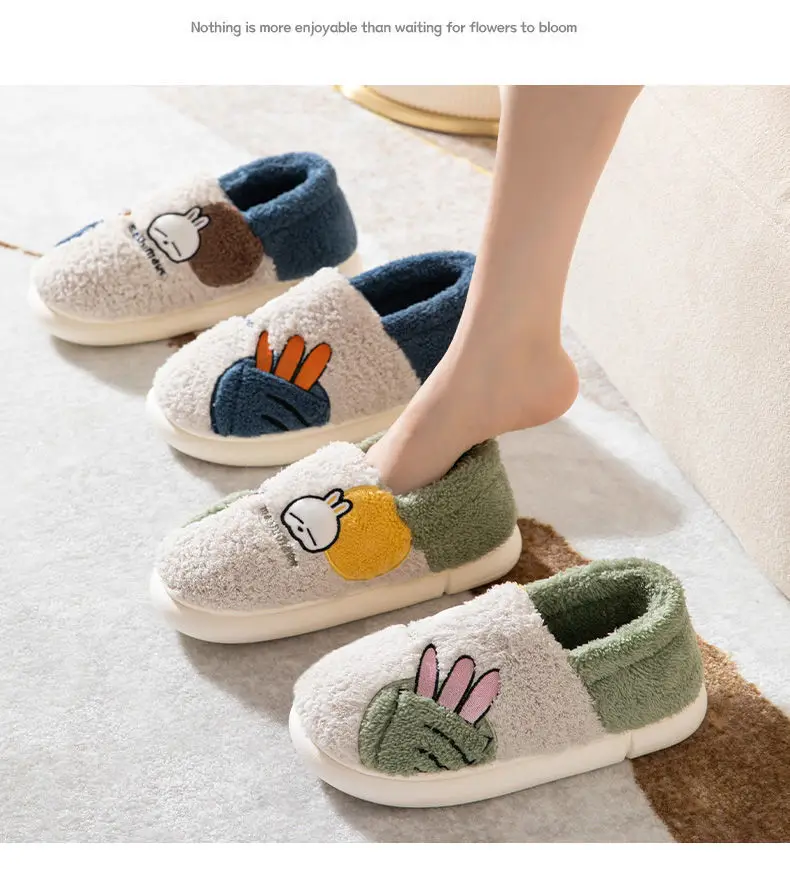 Bug Rabbit Cotton Slippers Women's Winter Cute Home Couple Cyber Popular Thick Bottom Mao Mao Warm Bag Heel Wholesale Cotton Shoes — feature 10