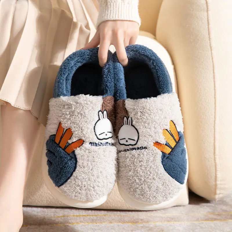 Bug Rabbit Cotton Slippers Women's Winter Cute Home Couple Cyber Popular Thick Bottom Mao Mao Warm Bag Heel Wholesale Cotton Shoes - Image 4