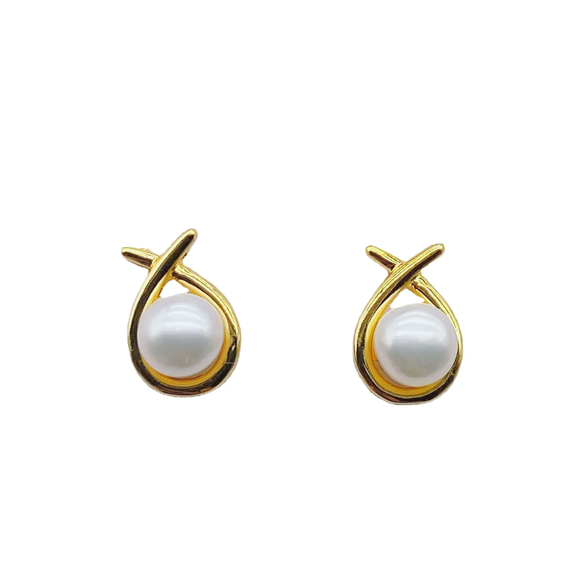 Korean Style Cross Pearl Earrings S925 Silver Drop Shaped