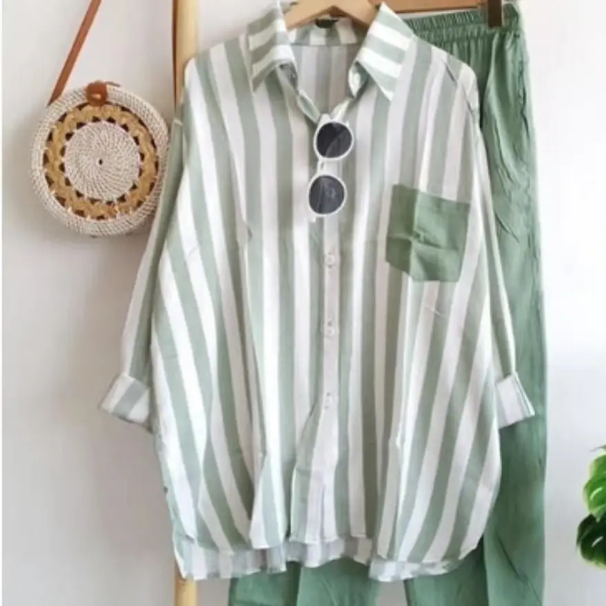 Women Striped Polo Collar Top Pants Suit 2023 - Image 3
