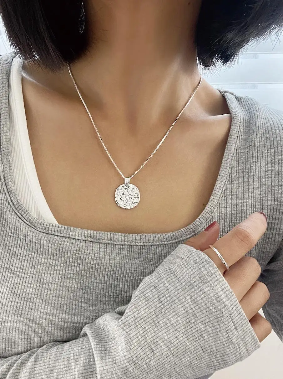925 Sterling Silver Round Pendant Necklace Women's Summer - Image 3