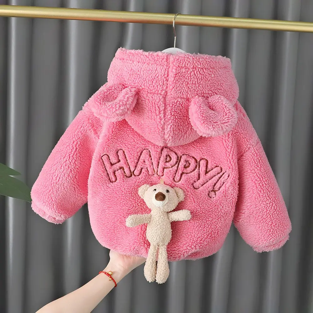 Pink One & a Half Year Baby Winter Hooded Fleece Sweater - Image 5