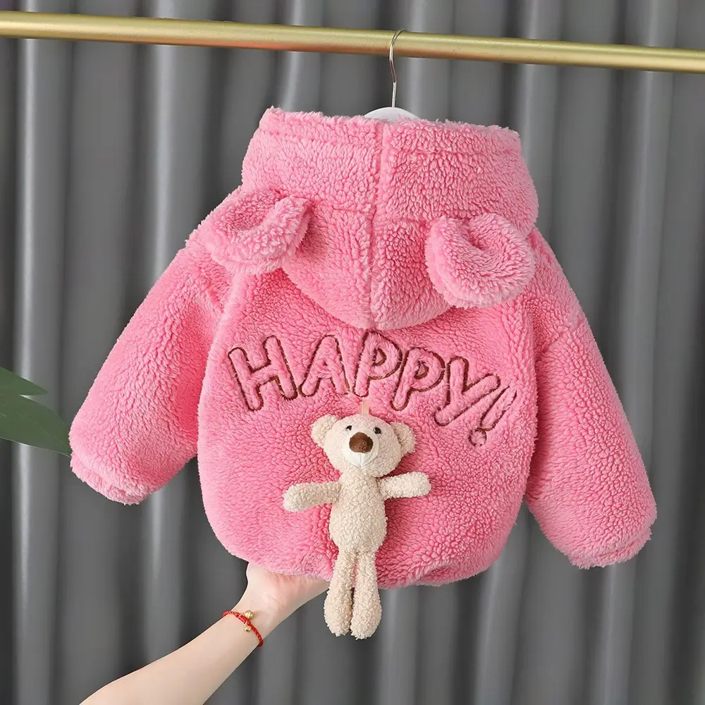 Pink One & a Half Year Baby Winter Hooded Fleece Sweater - Image 2