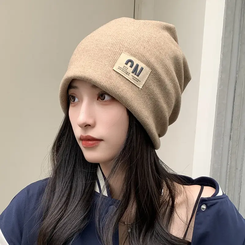 Women Wool Beanie Hat with Letter Embroidery Winter Use - Image 3