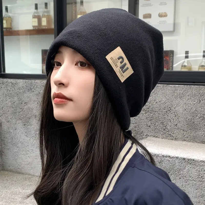 Women Wool Beanie Hat with Letter Embroidery Winter Use - Image 2
