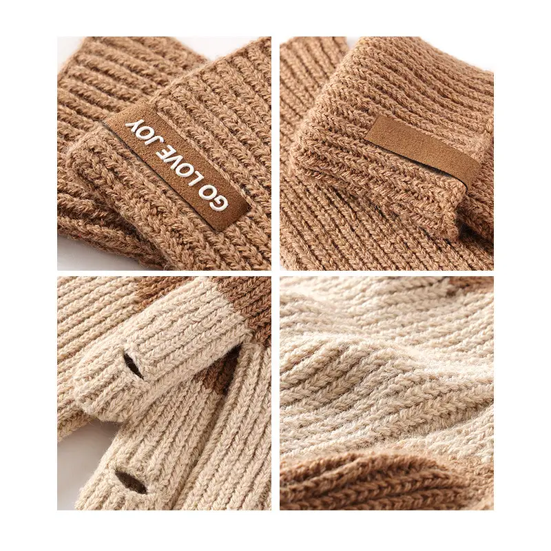 Winter Knitted Wool Gloves for Women, 46% Merino, Beige