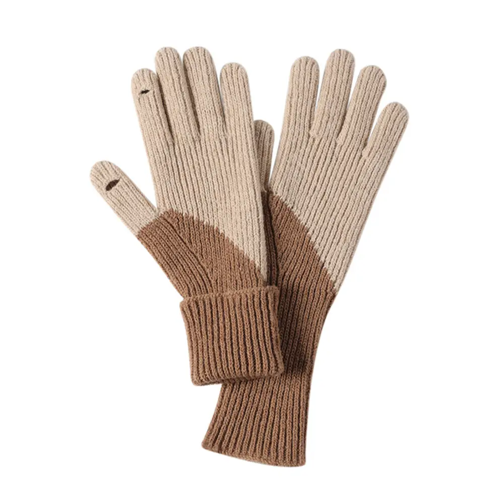 Winter Knitted Wool Gloves for Women, 46% Merino, Beige