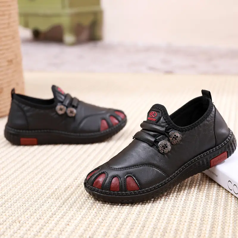 Women's Black Leather Detachable Sandals Spring Autumn - Image 4