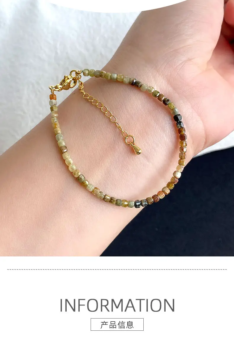 Jingyao Natural Gradient Rainbow Green Garnet Bracelet Mini Small Cube Mineral Encapsulated Crystal Bracelet — feature 6