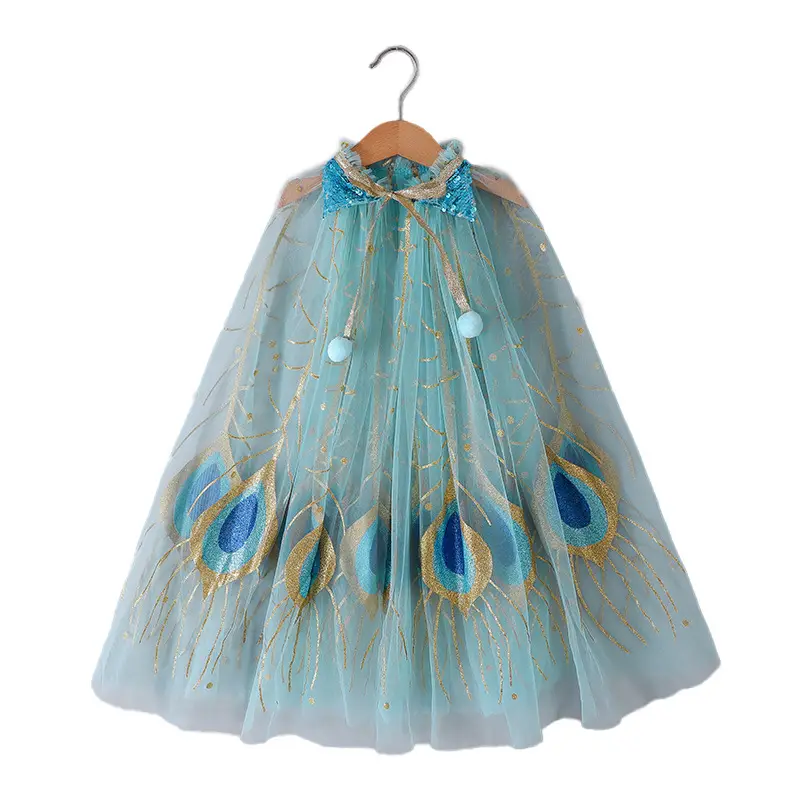 Blue Gauze Flashy Cape Dress for Girls