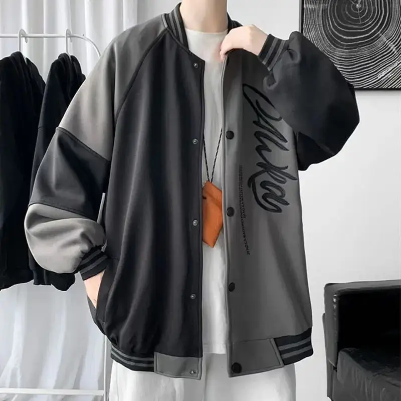Men's 2022 Bomber Jacket Beige Grey Print - Image 7