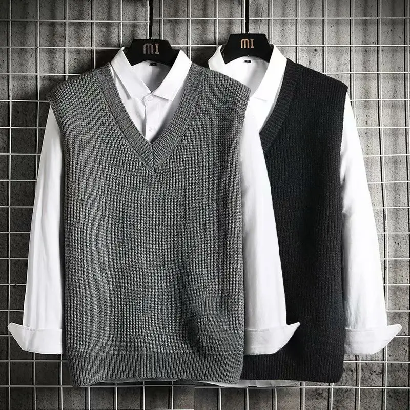 Men's V-Neck Waistcoat Vest Brown Knit - Image 7