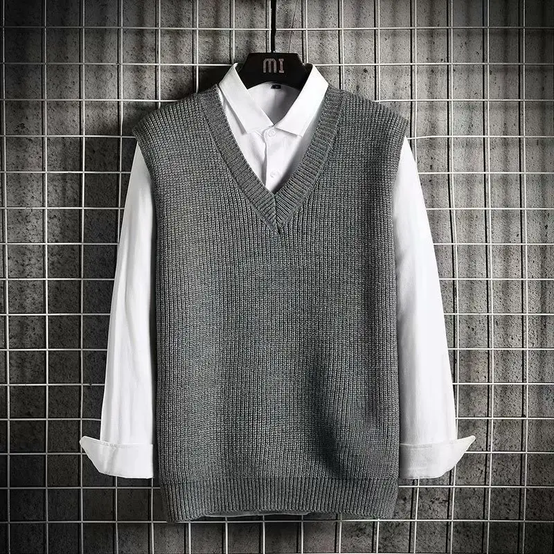 Men's V-Neck Waistcoat Vest Brown Knit - Image 8