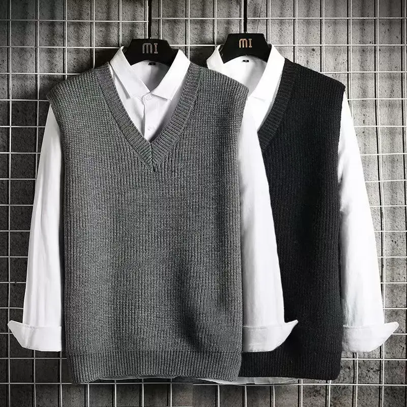 Men's V-Neck Waistcoat Vest Brown Knit — feature 40