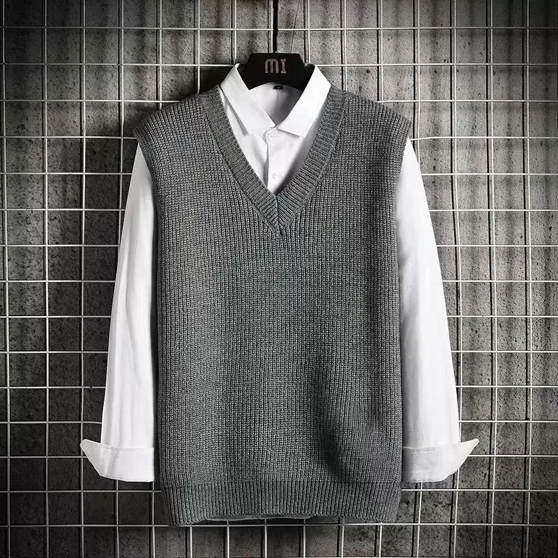 Men's V-Neck Waistcoat Vest Brown Knit — feature 41