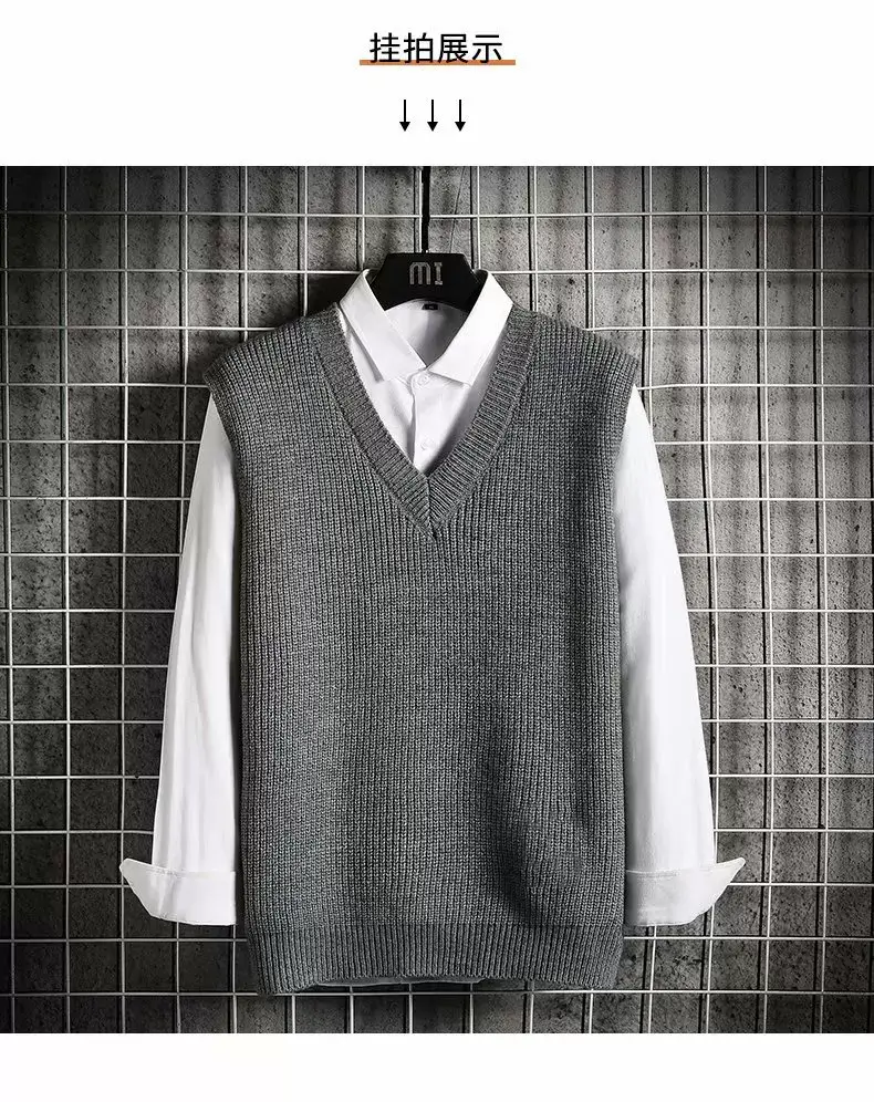 Men's V-Neck Waistcoat Vest Brown Knit — feature 45