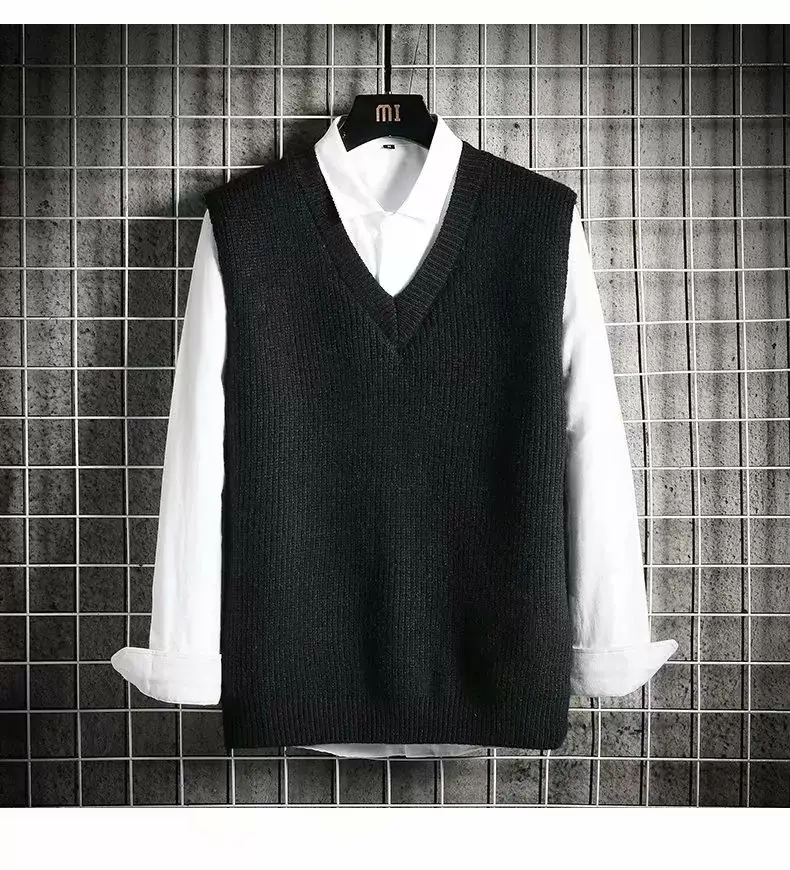 Men's V-Neck Waistcoat Vest Brown Knit — feature 49