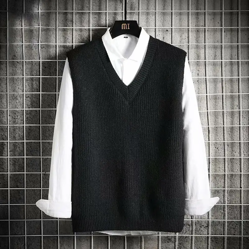 Men's V-Neck Waistcoat Vest Brown Knit - Image 2