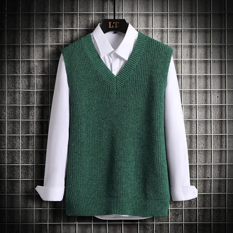 Men's V-Neck Waistcoat Vest Brown Knit - Image 4