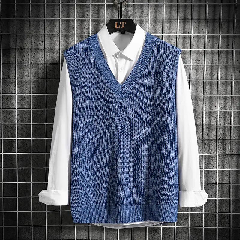 Men's V-Neck Waistcoat Vest Brown Knit - Image 5