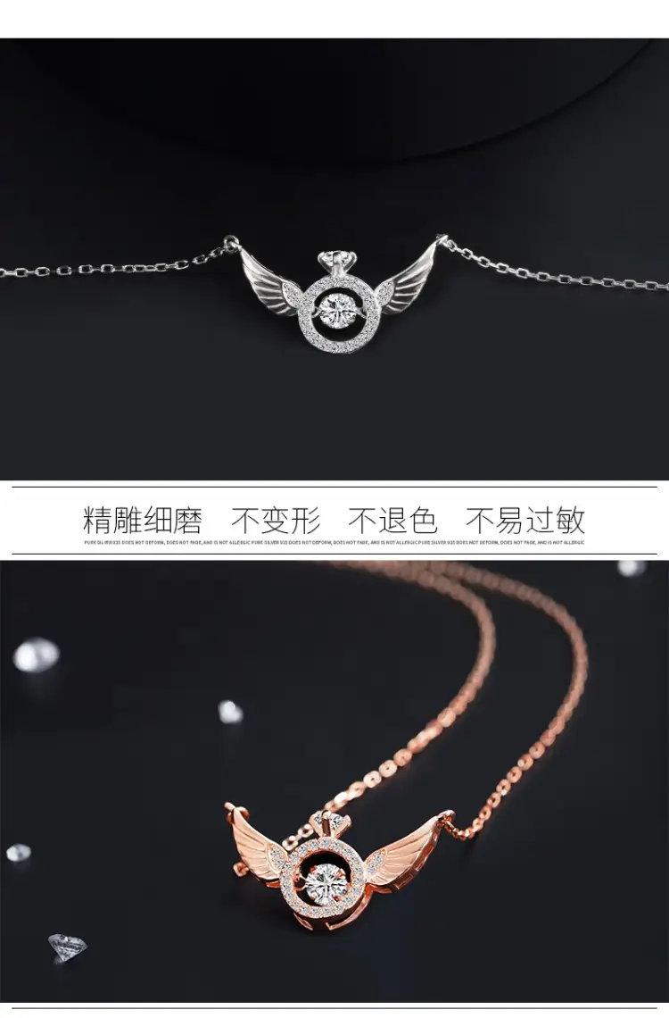 Angel Winged Heart Clavicle Necklace Gold Plated — feature 4