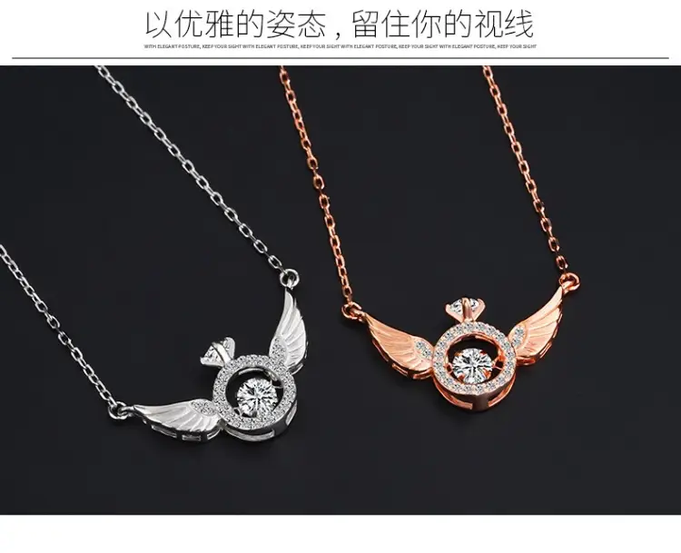 Angel Winged Heart Clavicle Necklace Gold Plated — feature 5