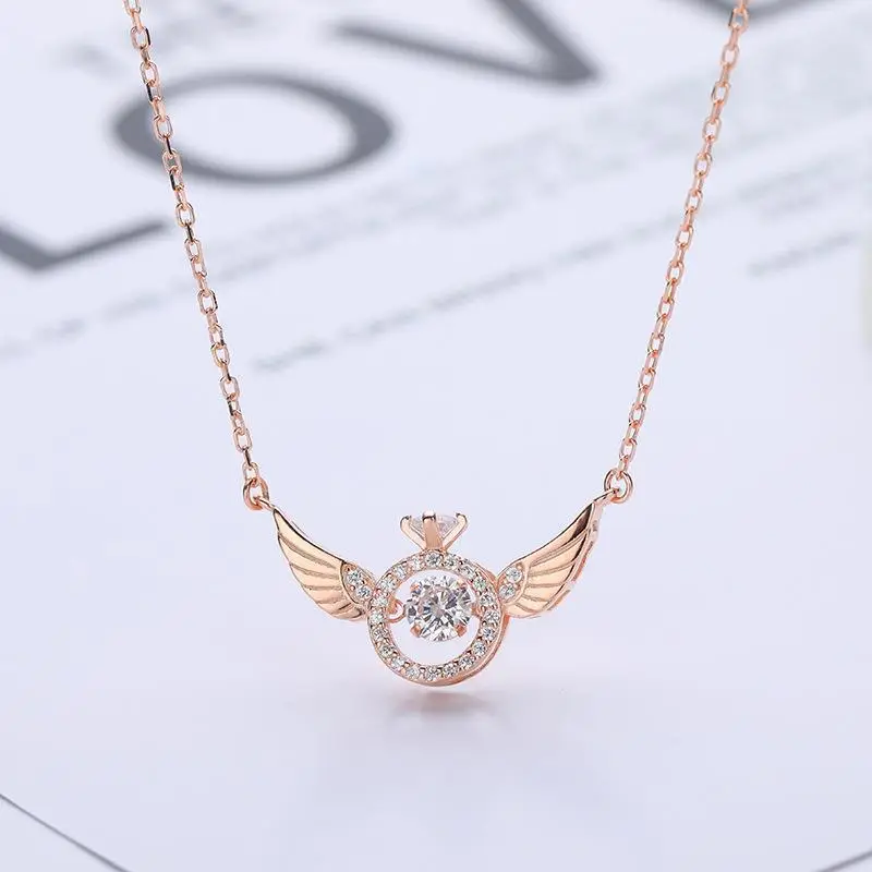 Angel Winged Heart Clavicle Necklace Gold Plated