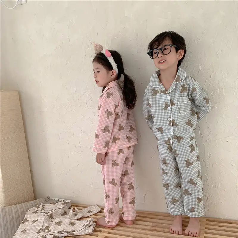 Korean Style Baby Bear Plaid Cotton Pajamas Set — feature 25