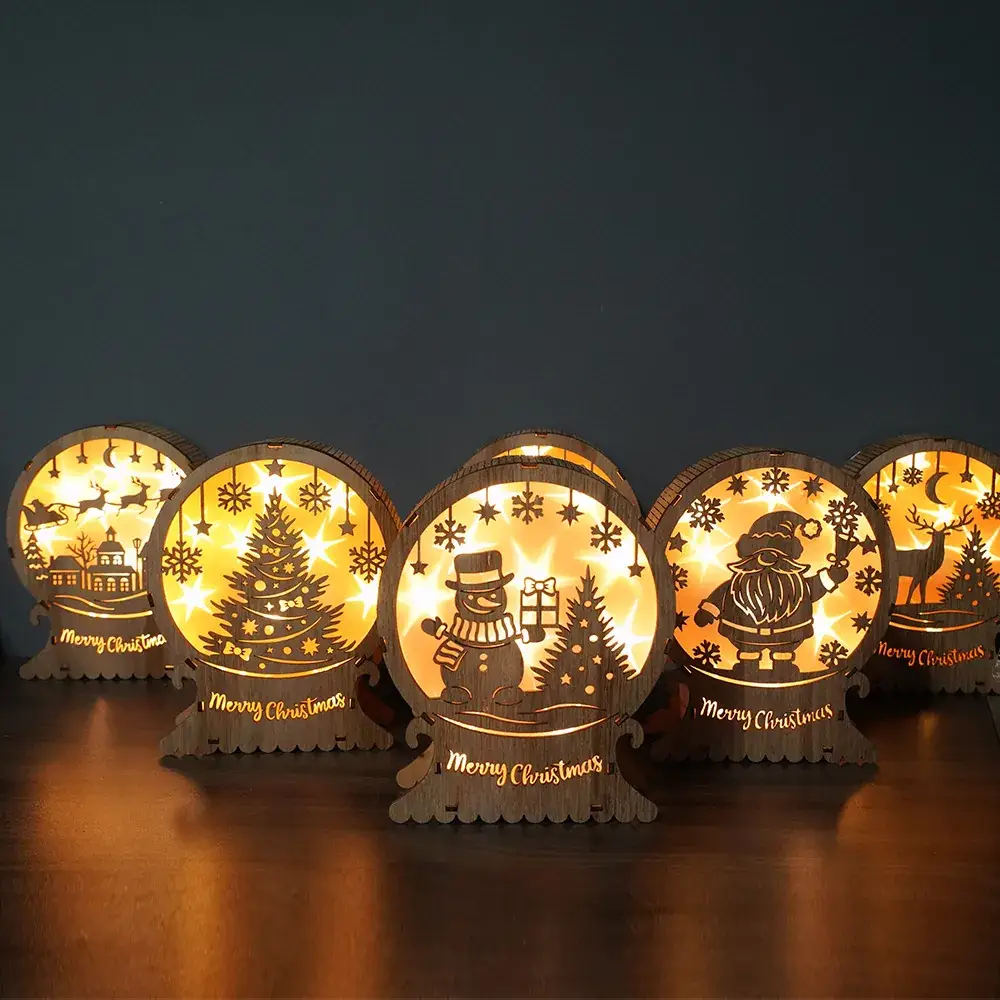 Wooden Christmas Ornament with LED Light & "Merry Christmas" Text - Image 10