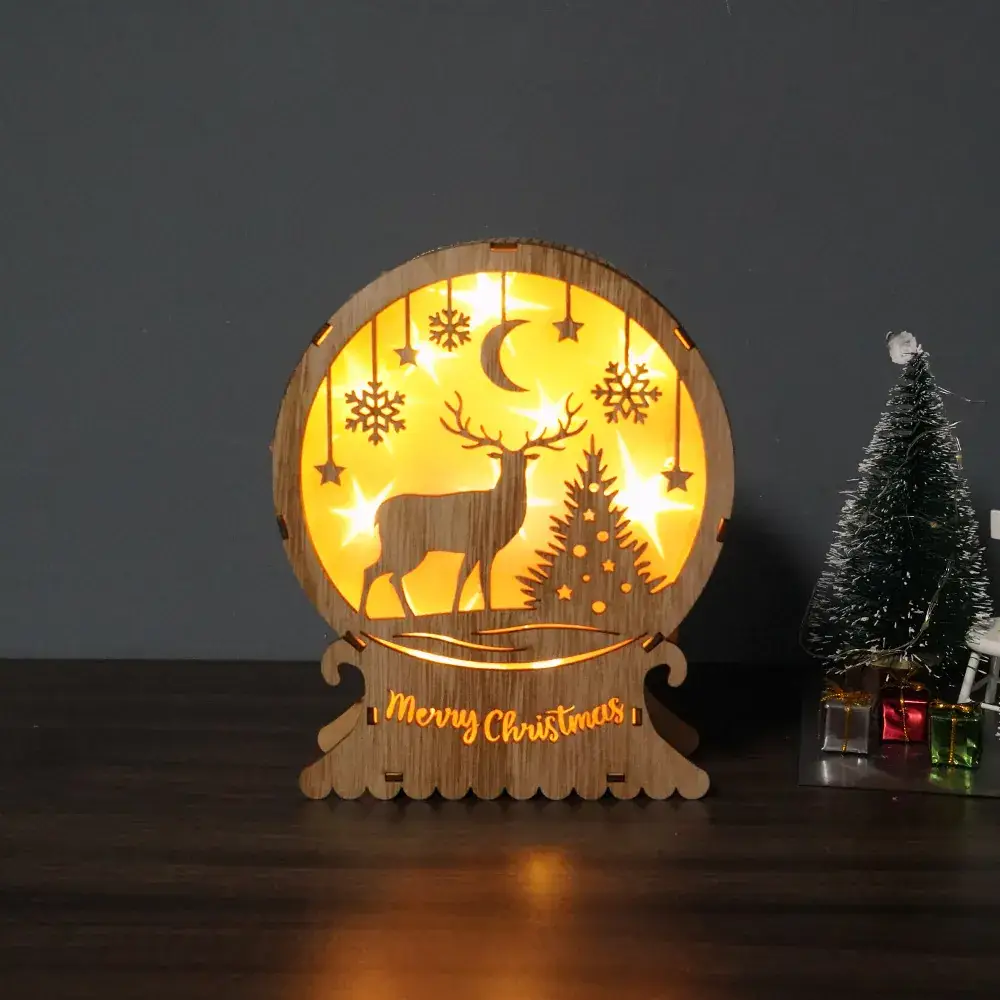 Wooden Christmas Ornament with LED Light & "Merry Christmas" Text - Image 12