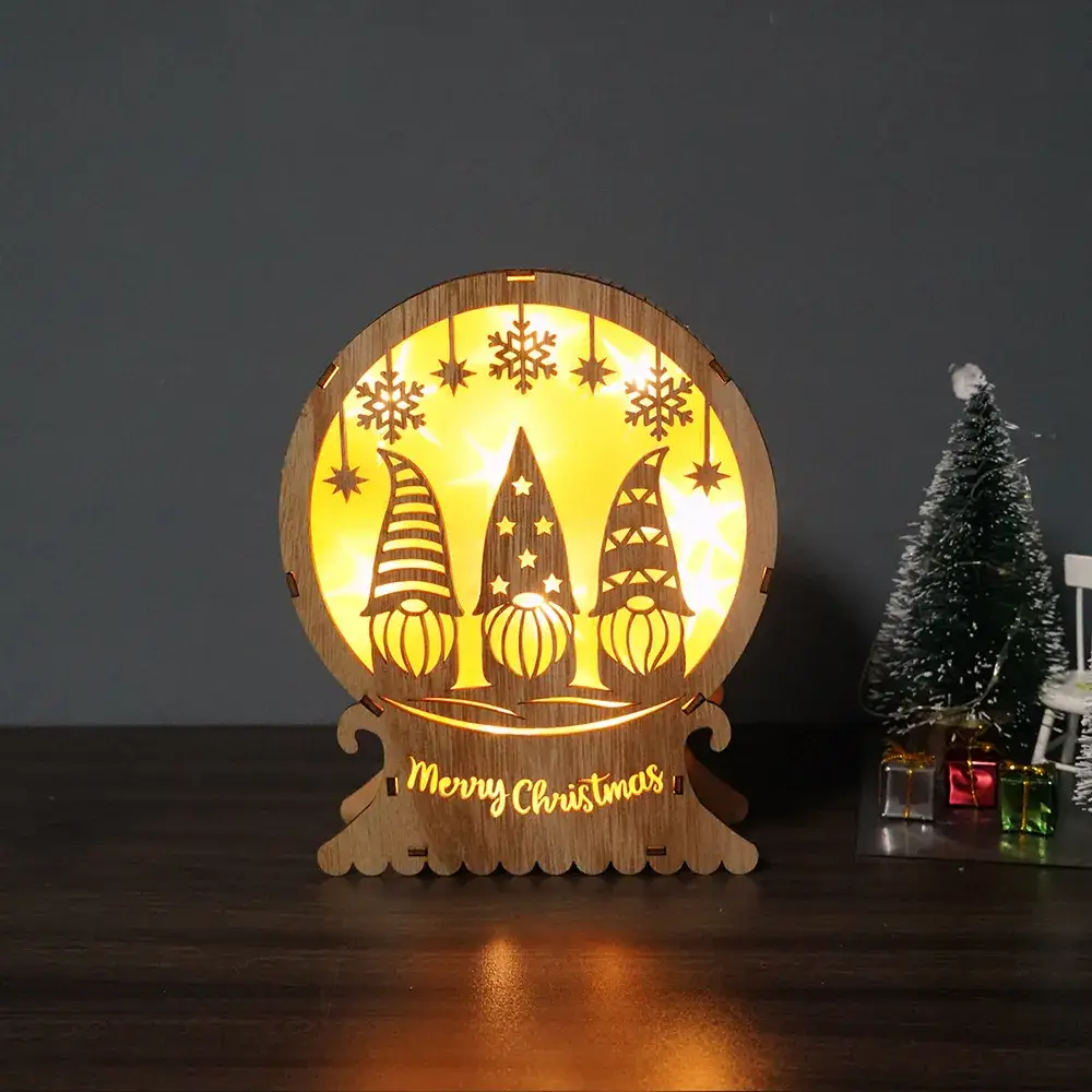 Wooden Christmas Ornament with LED Light & "Merry Christmas" Text - Image 3