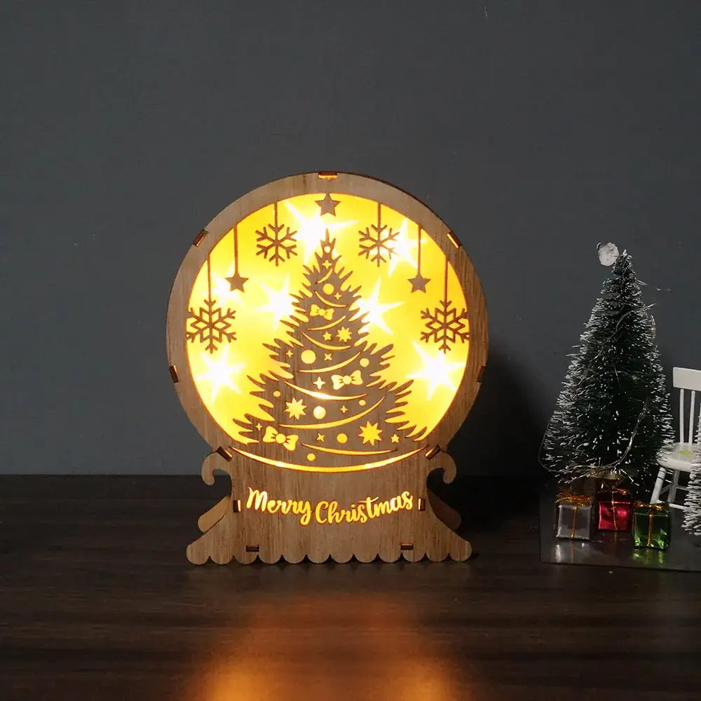 Wooden Christmas Ornament with LED Light & "Merry Christmas" Text - Image 5