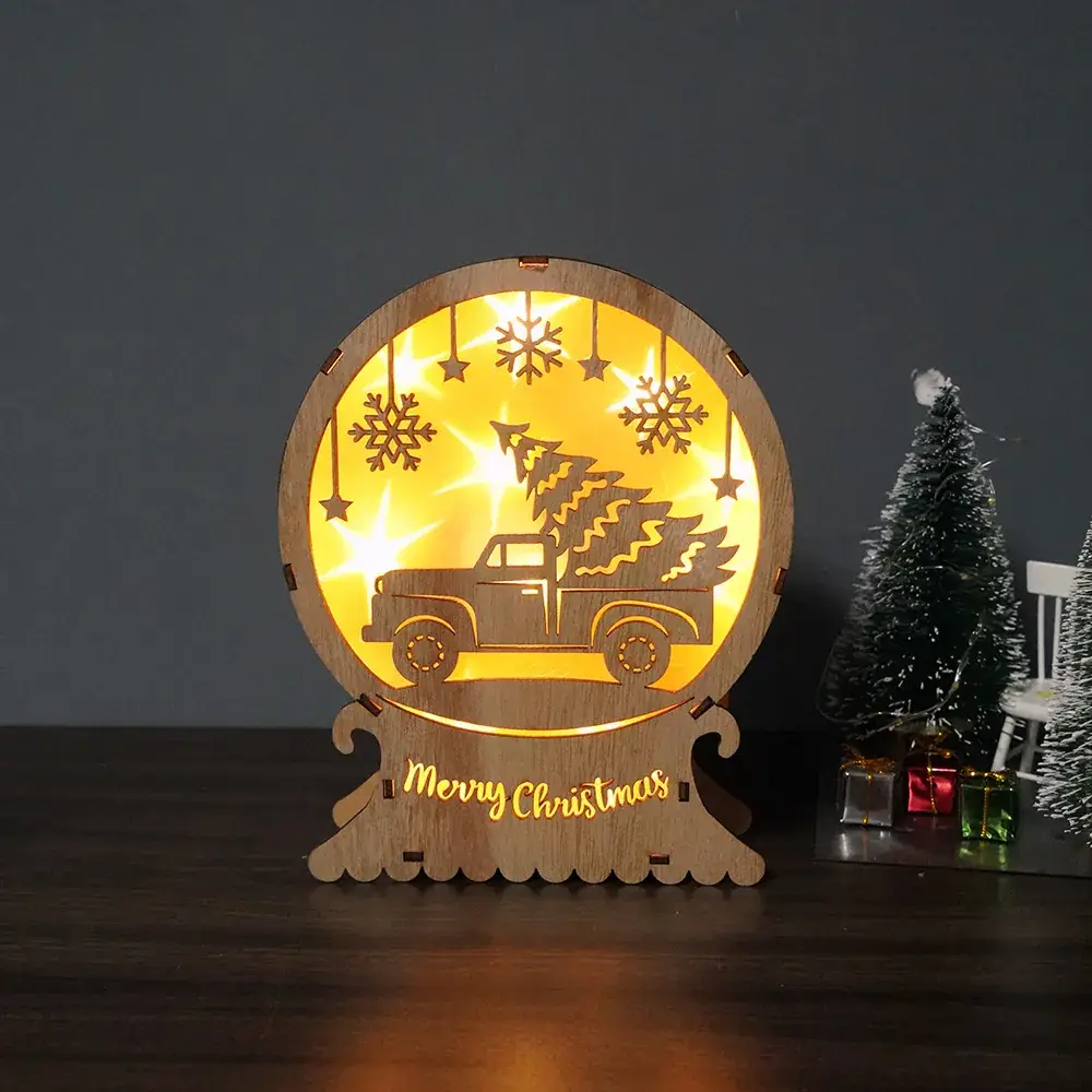 Wooden Christmas Ornament with LED Light & "Merry Christmas" Text - Image 6