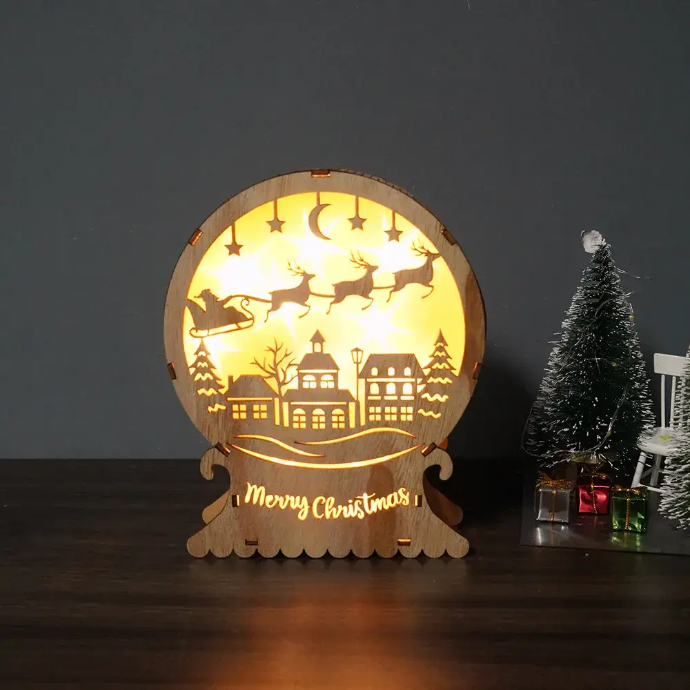 Wooden Christmas Ornament with LED Light & "Merry Christmas" Text - Image 7