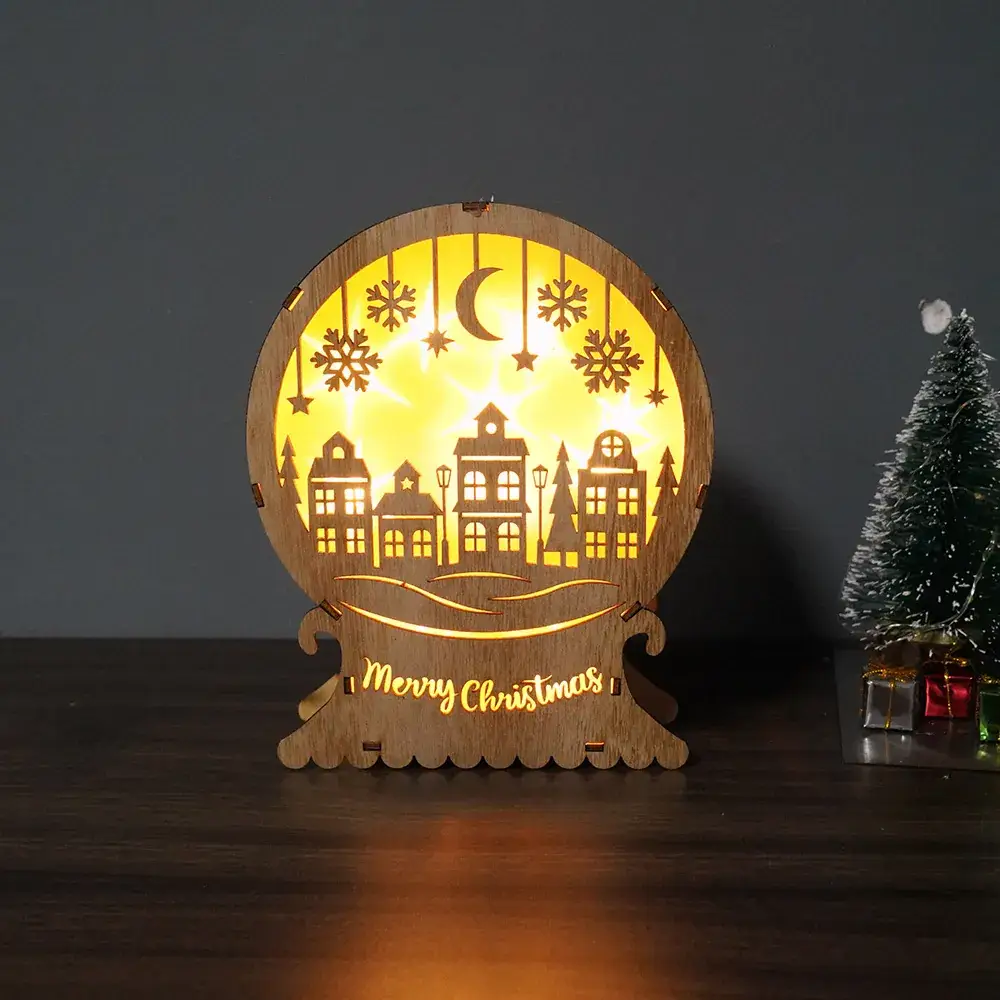 Wooden Christmas Ornament with LED Light & "Merry Christmas" Text - Image 8