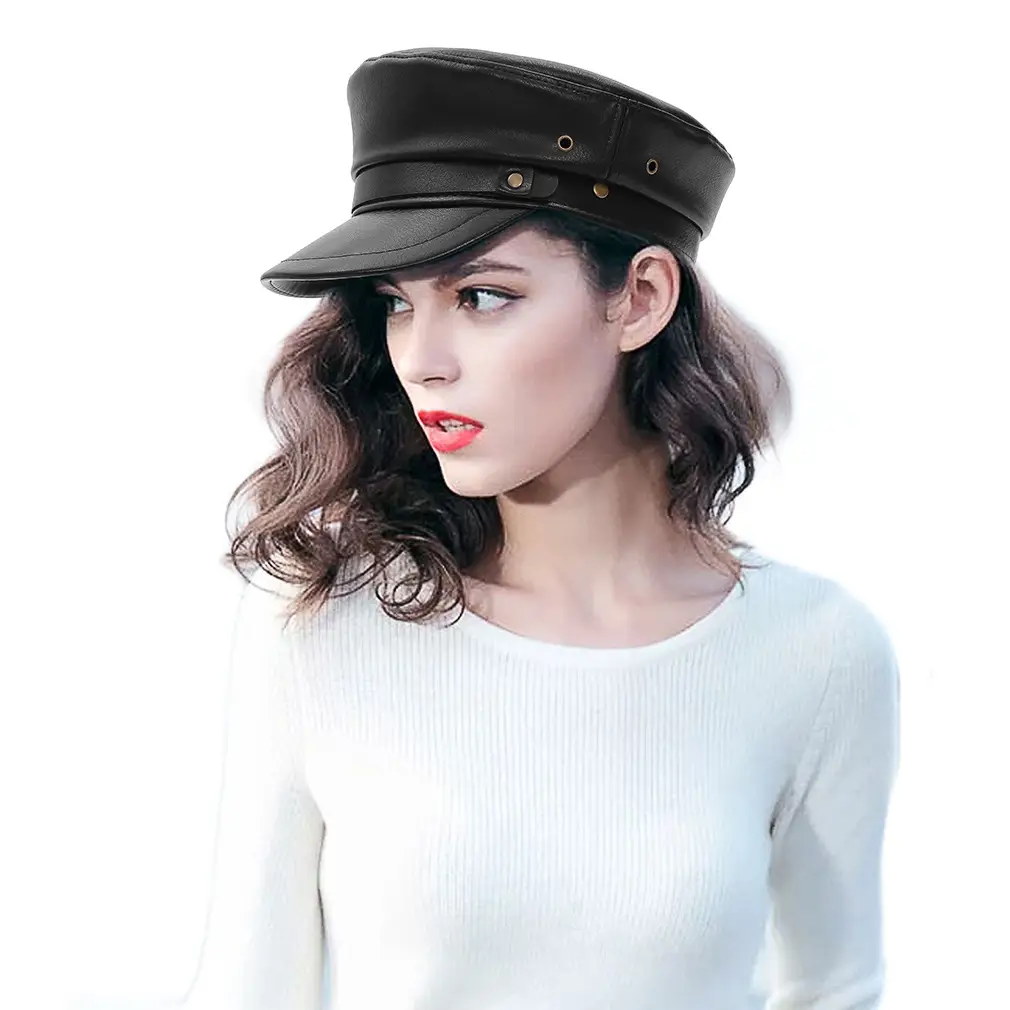 Navy PU Leather Newsboy Cap for Men Women — feature 2