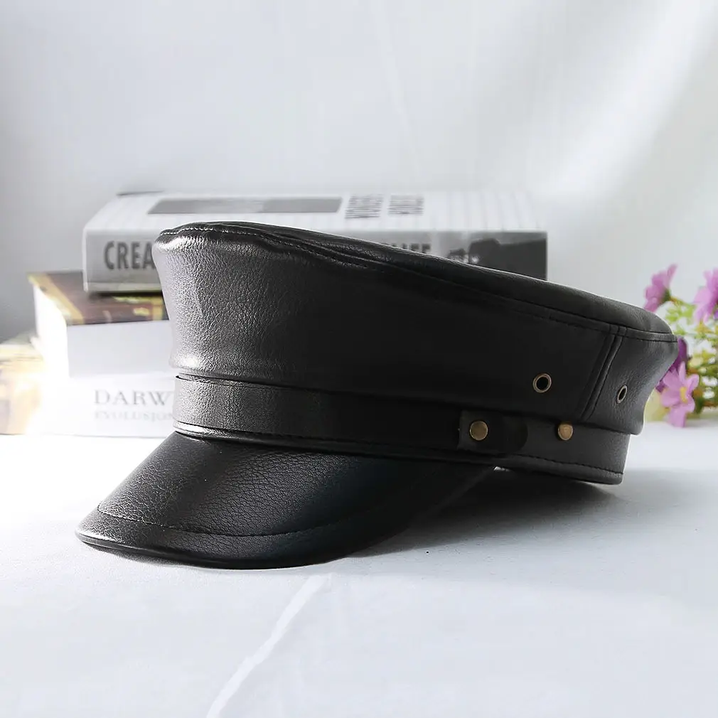 Navy PU Leather Newsboy Cap for Men Women - Image 4