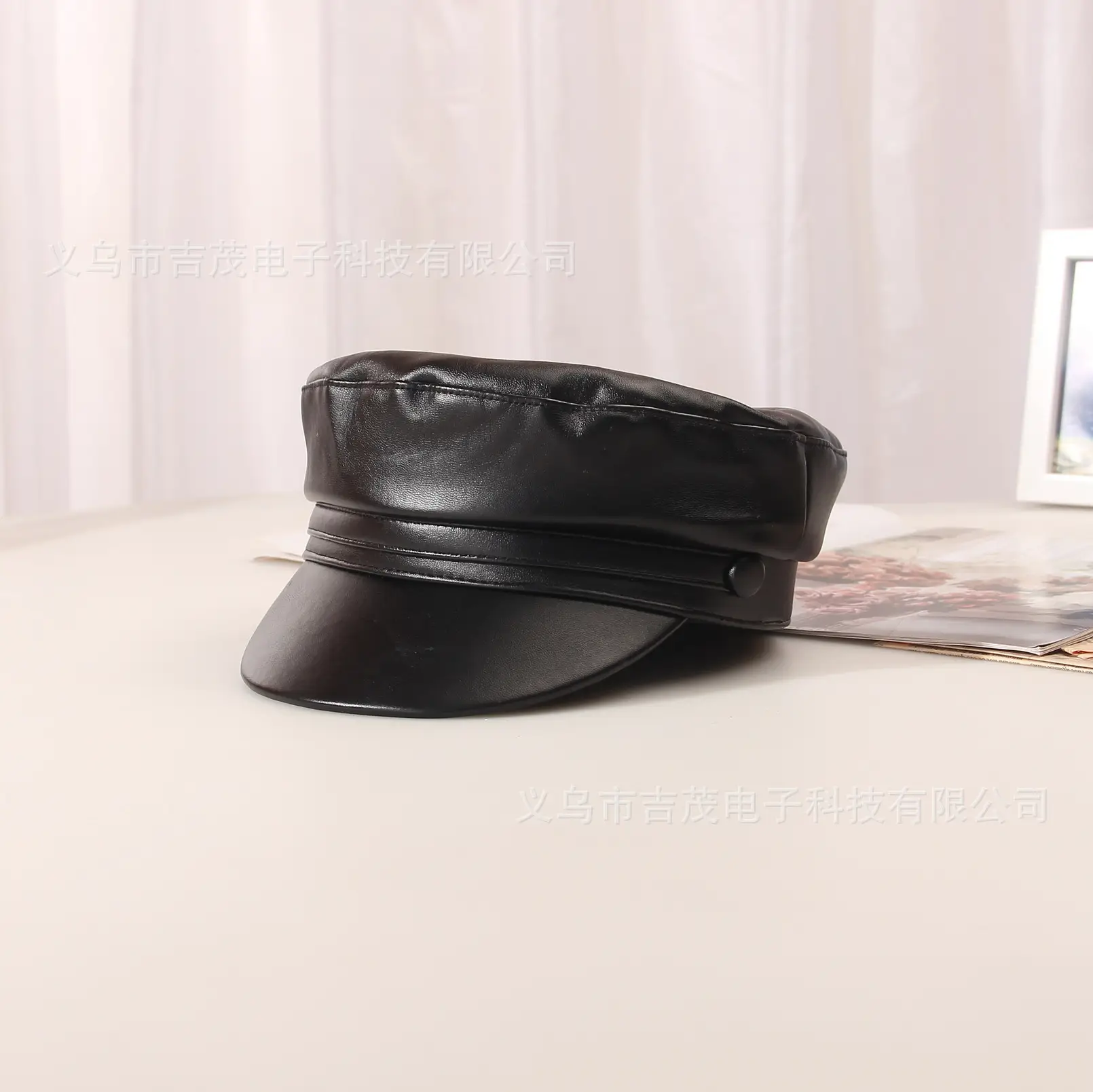Navy PU Leather Newsboy Cap for Men Women — feature 13