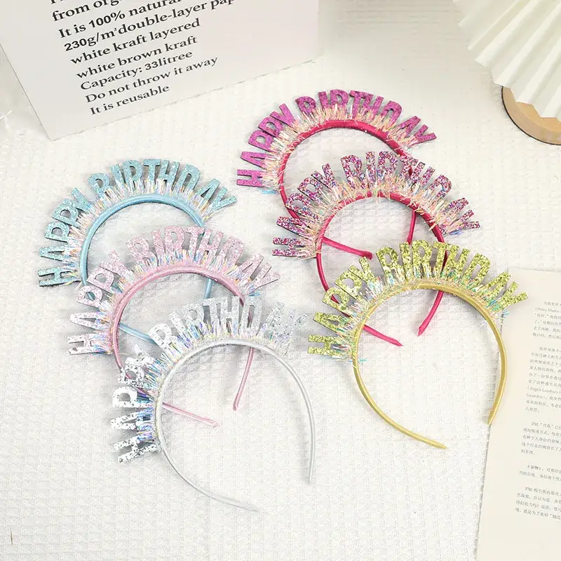 Laser Sequins Happy Birthday Hair Hoop Pink