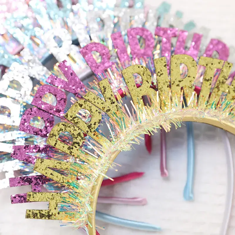 Laser Sequins Happy Birthday Hair Hoop Pink
