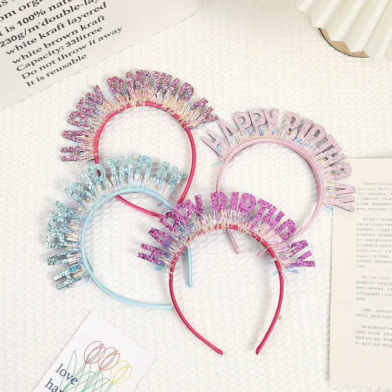 Laser Sequins Happy Birthday Hair Hoop Pink