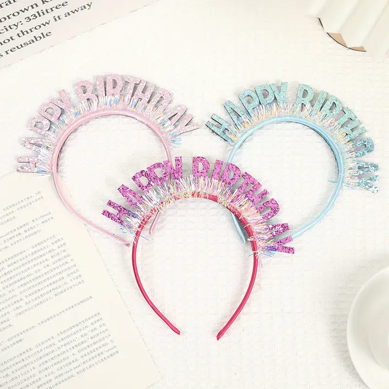 Laser Sequins Happy Birthday Hair Hoop Pink