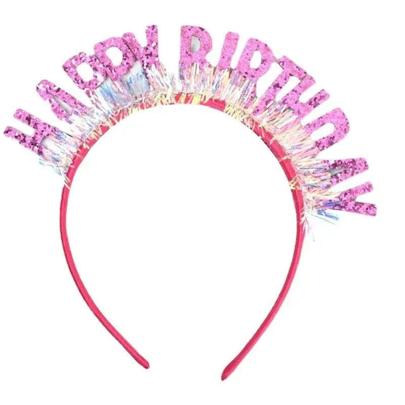 Laser Sequins Happy Birthday Hair Hoop Pink