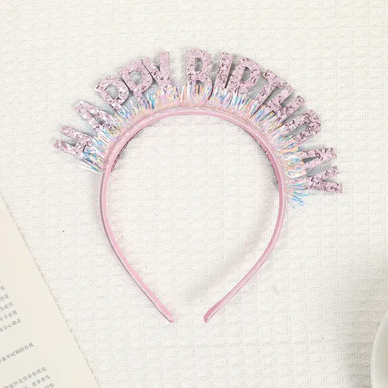 Laser Sequins Happy Birthday Hair Hoop Pink
