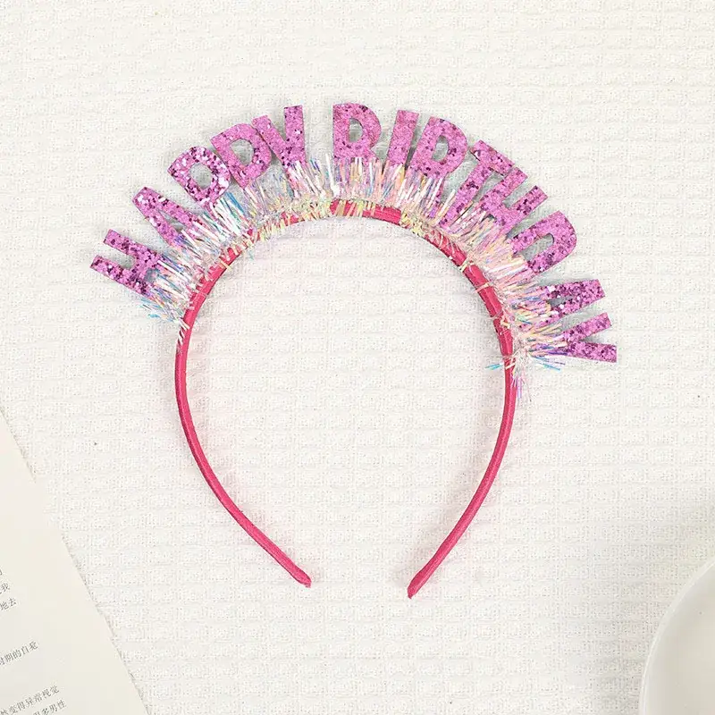 Laser Sequins Happy Birthday Hair Hoop Pink