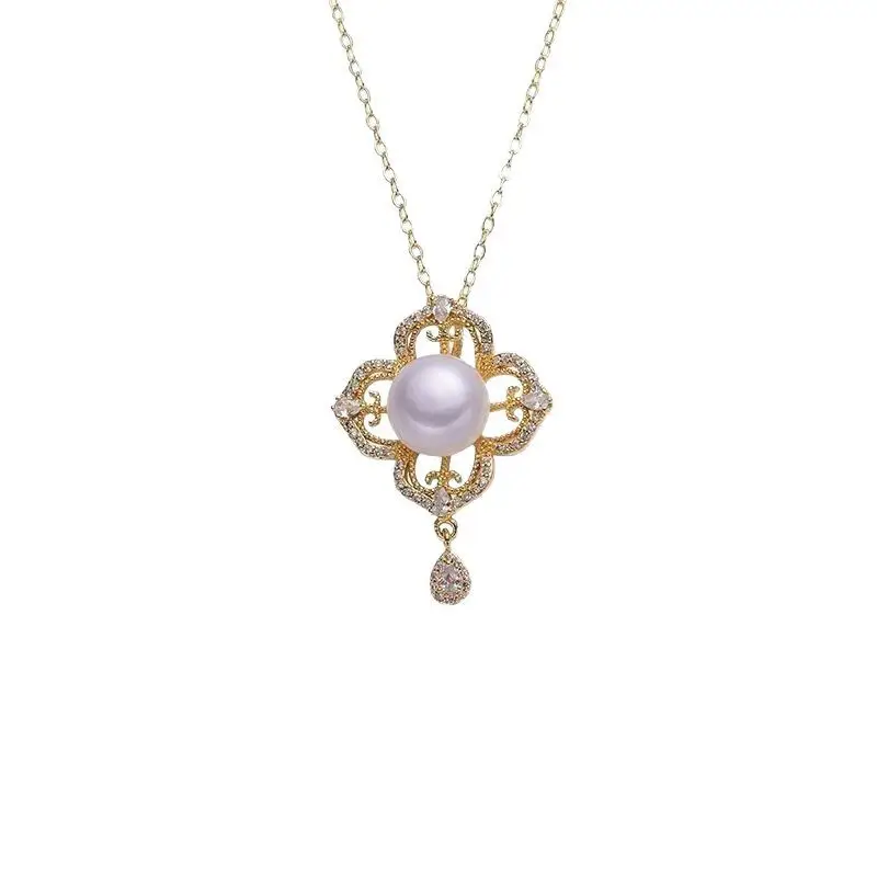 New Chinese Style Pearl Four-Leaf Clover Necklace Women's Lucky Accessory