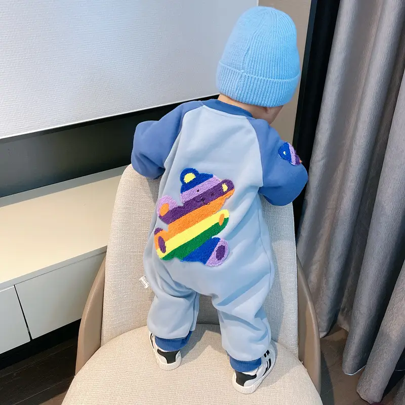 Baby Warm Fleece Lined Jumpsuit with Rainbow Print - Image 10