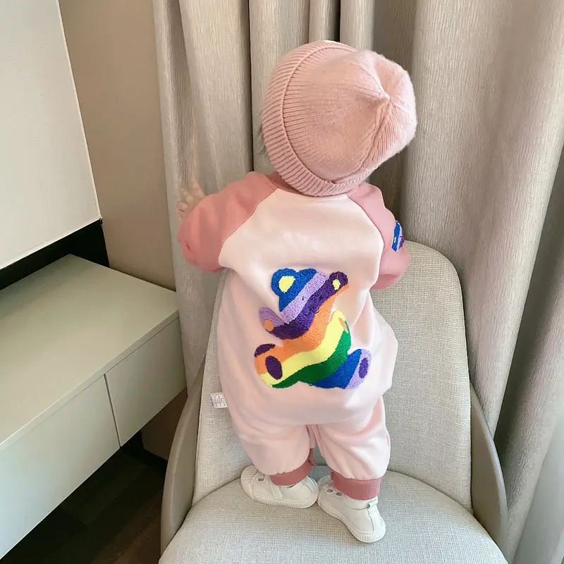 Baby Warm Fleece Lined Jumpsuit with Rainbow Print - Image 11