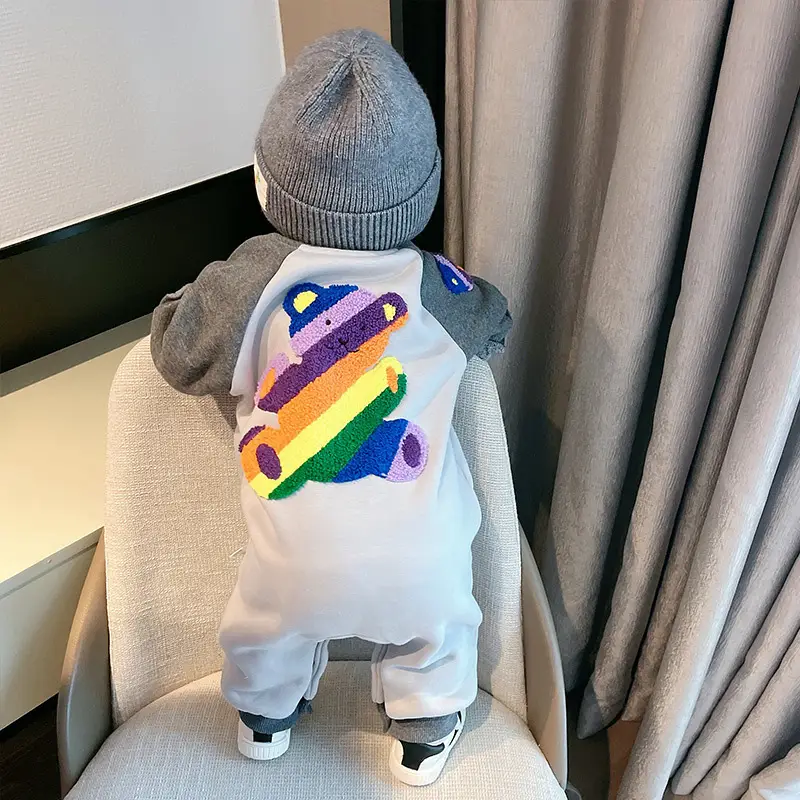 Baby Warm Fleece Lined Jumpsuit with Rainbow Print - Image 12