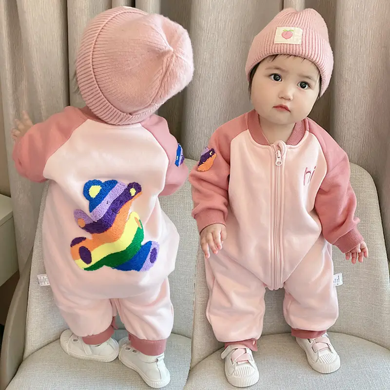 Baby Warm Fleece Lined Jumpsuit with Rainbow Print - Image 2
